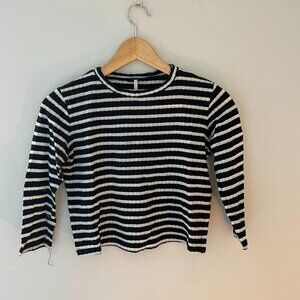 Striped Cropped Knit Shirt Women's Small
